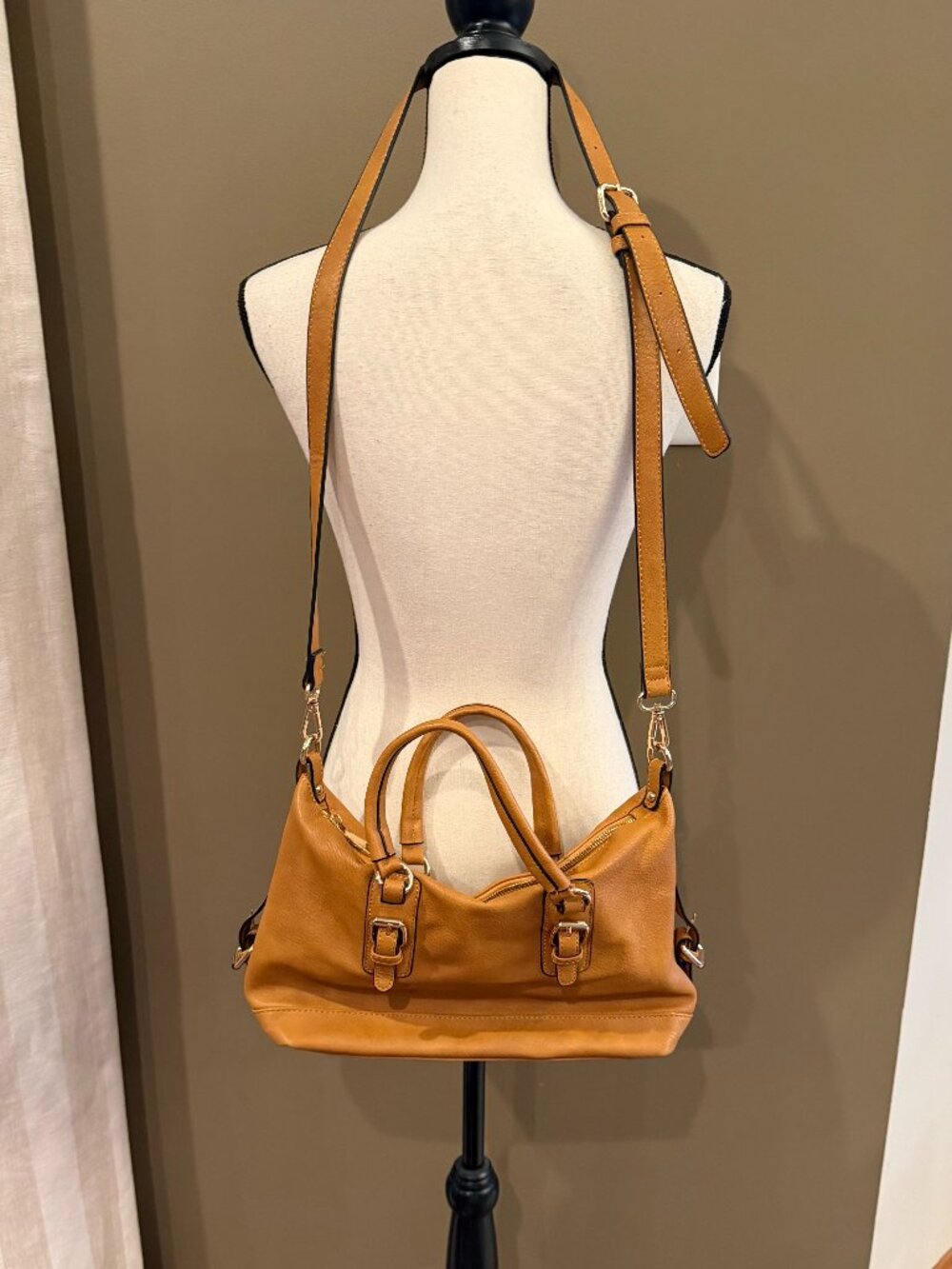 Urban Expressions Tan Bianca Buckle Detail Satchel Neutral Crossbody Purse
